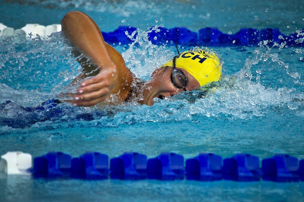 An athlete Swimming during competition